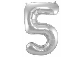 Cijfer Ballon Zilver 5 - 86cm