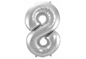 Cijfer Ballon Zilver 8 - 86cm