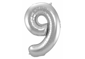 Cijfer Ballon Zilver 9 - 86cm