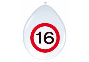 Ballonnen 16 jaar Verkeersbord 30cm  - 8 stuks