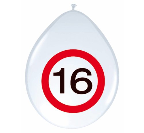 Ballonnen 16 jaar Verkeersbord - 8 stuks