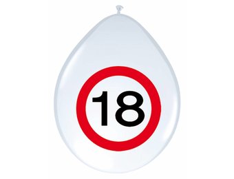 Ballonnen 18 jaar Verkeersbord  30cm - 8 stuks