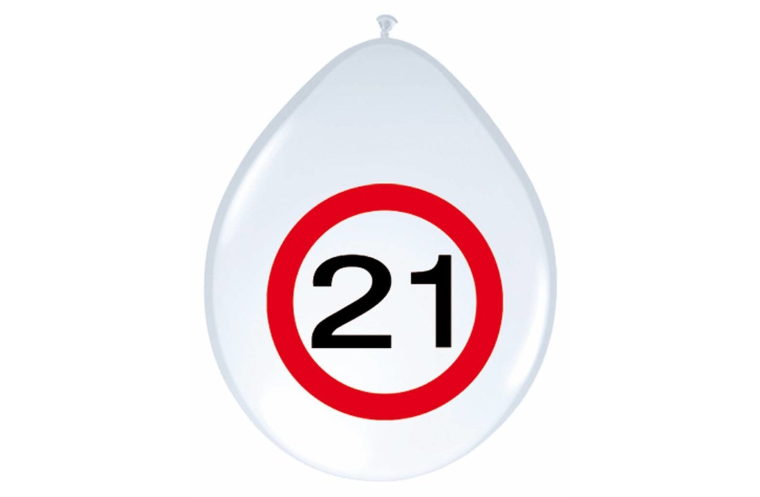 Ballonnen 21 jaar Verkeersbord 30cm - 8 stuks
