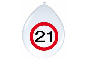 Ballonnen 21 jaar Verkeersbord 30cm - 8 stuks