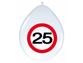 Ballonnen 25 jaar Verkeersbord 30cm - 8 stuks
