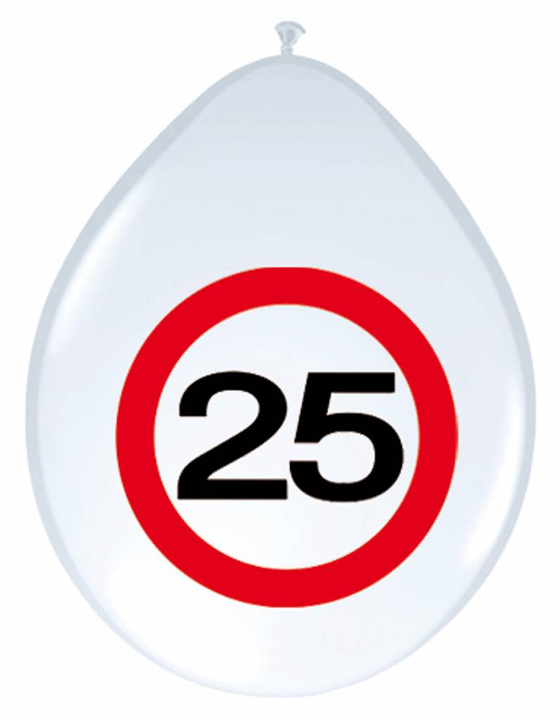 Ballonnen 25 jaar Verkeersbord 30cm - 8 stuks
