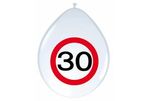 Ballonnen 30 jaar Verkeersbord 30cm - 8 stuks