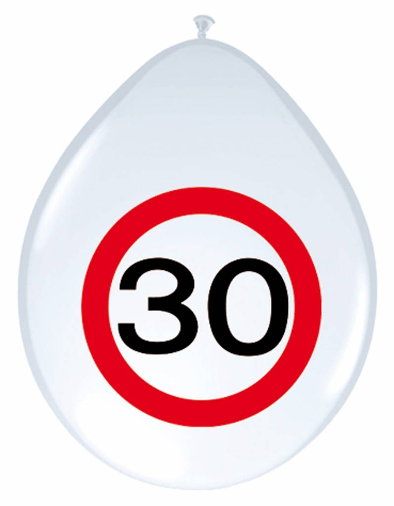 Ballonnen 30 jaar Verkeersbord 30cm - 8 stuks