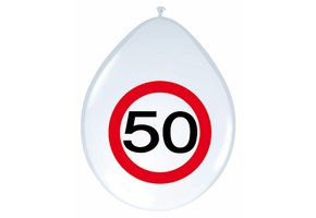 Ballonnen 50 jaar Verkeersbord 30cm - 8 stuks