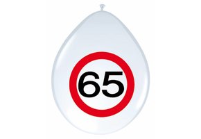 Ballonnen 65 jaar Verkeersbord 30cm - 8 stuks