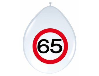 Ballonnen 65 jaar Verkeersbord 30cm - 8 stuks