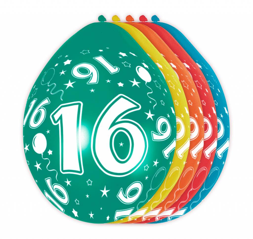 Verjaardag Ballonnen 16 jaar 30cm - 5 stuks