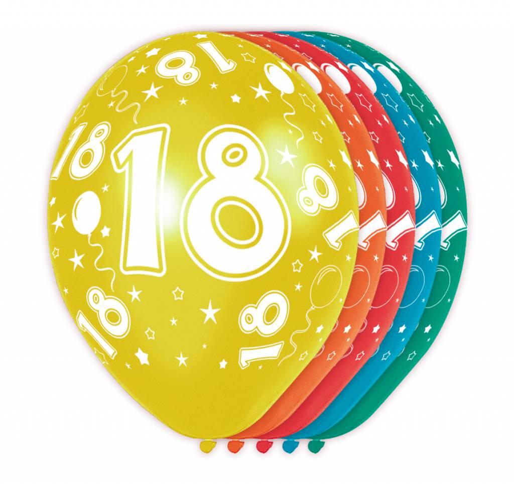 Verjaardag Ballonnen 18 jaar 30cm - 5 stuks