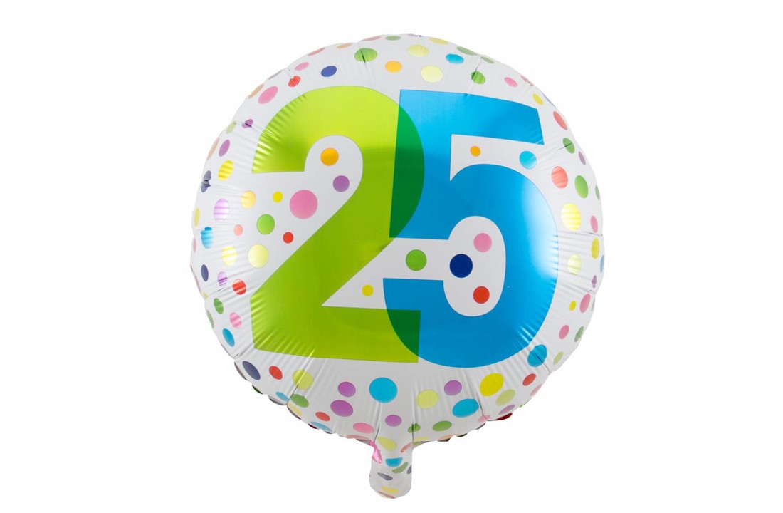 Folie Ballon 25 Jaar Regenboog Stippen 45cm - per stuk
