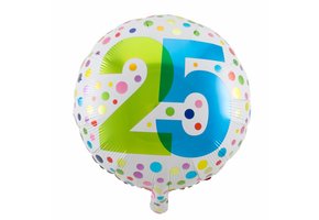 Folie Ballon 25 Jaar Regenboog Stippen 45cm - per stuk