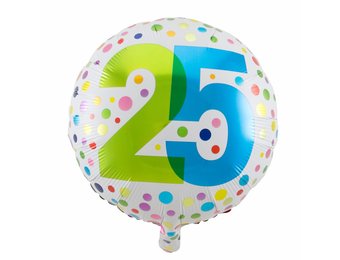 Folie Ballon 25 Jaar Regenboog Stippen 45cm - per stuk