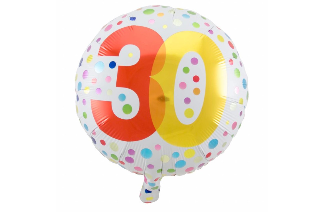 Folie Ballon 30 Jaar Regenboog Stippen 45cm - per stuk