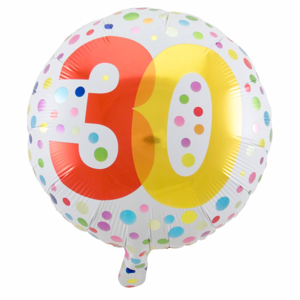 Folie Ballon 30 Jaar Regenboog Stippen 45cm - per stuk