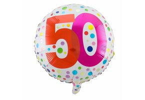 Folie Ballon 50 Jaar Regenboog Stippen 45cm - per stuk