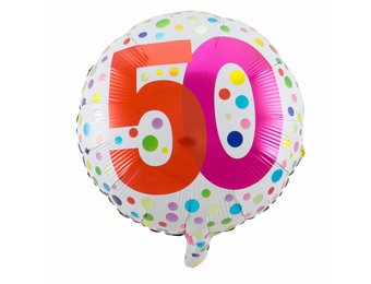 Folie Ballon 50 Jaar Regenboog Stippen 45cm - per stuk