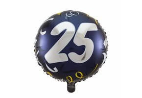 Folie Ballon 25 Jaar Zwart & Goud 45cm - per stuk