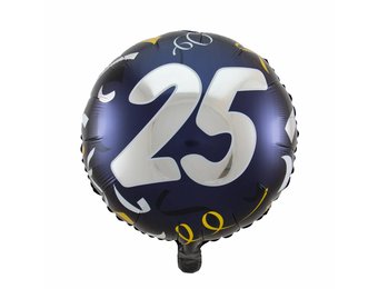 Folie Ballon 25 Jaar Zwart & Goud 45cm - per stuk