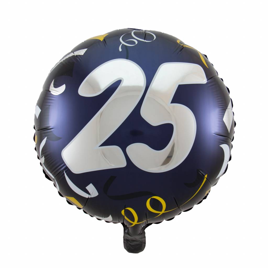 Folie Ballon 25 Jaar Zwart & Goud 45cm - per stuk