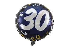 Folie Ballon 30 Jaar Zwart & Goud 45cm - per stuk