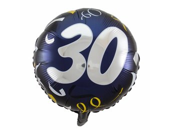 Folie Ballon 30 Jaar Zwart & Goud 45cm - per stuk