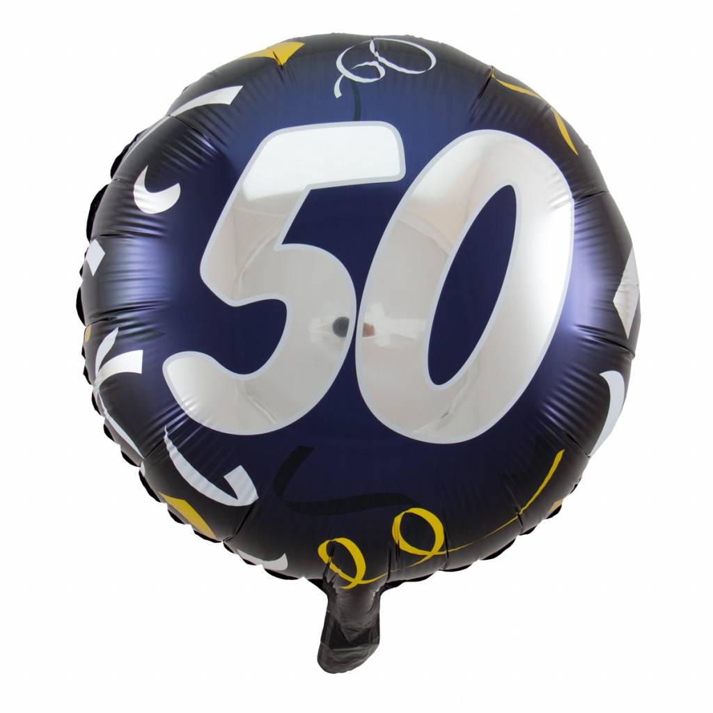 Folie Ballon 50 Jaar Zwart & Goud 45cm - Per Stuk