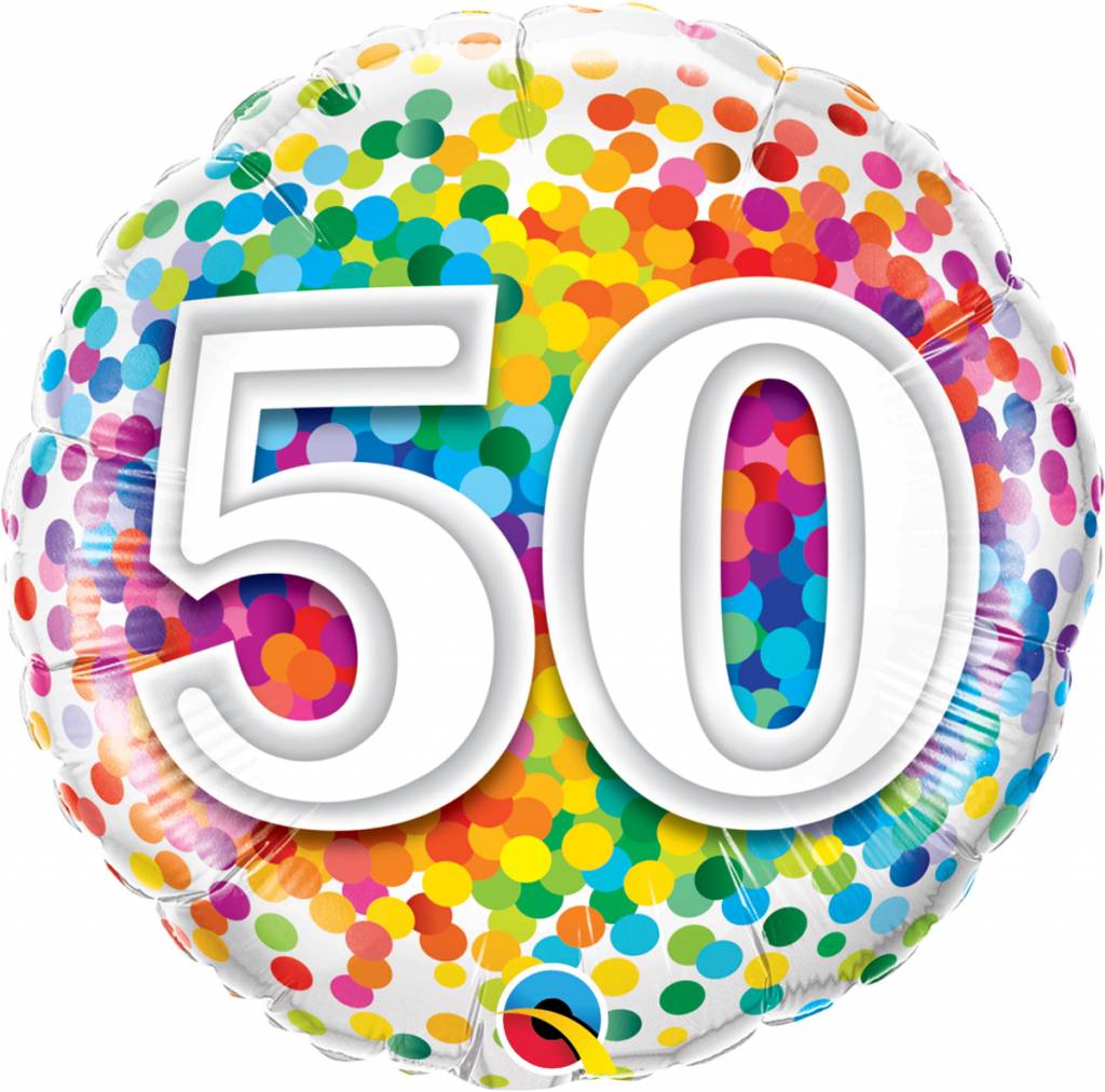 Folie Ballon 50 Jaar Regenboog Confetti 45cm - Per Stuk