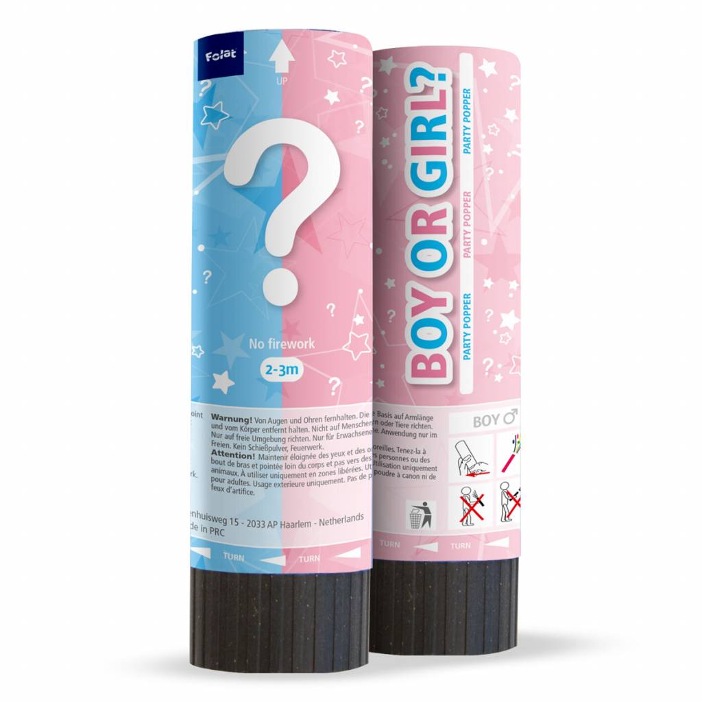 Party Popper Gender Reveal 15 cm - per 6 stuks