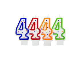 Verjaardagskaarsjes 4 jaar stipjes gekleurd - per stuk