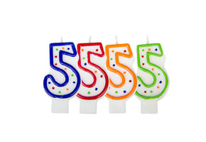 Verjaardagskaarsjes 5 jaar stipjes gekleurd - per stuk