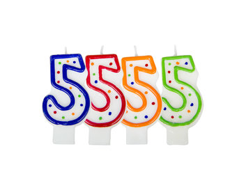 Verjaardagskaarsjes 5 jaar stipjes gekleurd - per stuk