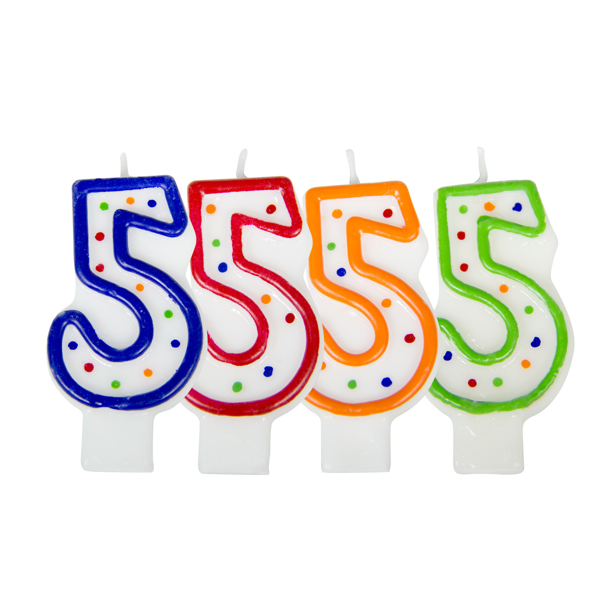 Verjaardagskaarsjes 5 jaar stipjes gekleurd - per stuk