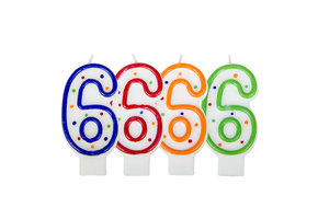 Verjaardagskaarsjes 6 jaar stipjes gekleurd - per stuk