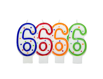 Verjaardagskaarsjes 6 jaar stipjes gekleurd - per stuk