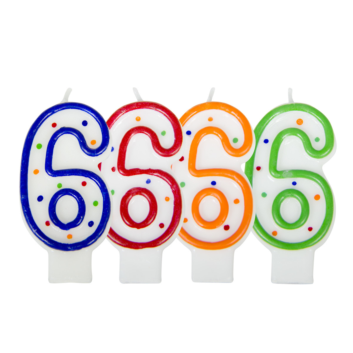 Verjaardagskaarsjes 6 jaar stipjes gekleurd - per stuk