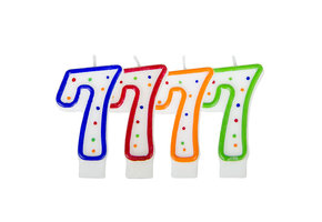 Verjaardagskaarsjes 7 jaar stipjes gekleurd - per stuk