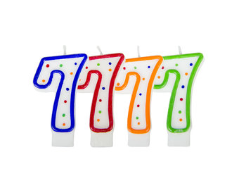 Verjaardagskaarsjes 7 jaar stipjes gekleurd - per stuk