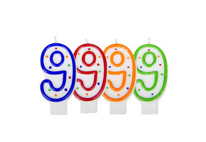 Verjaardagskaarsjes 9 jaar stipjes gekleurd - per stuk