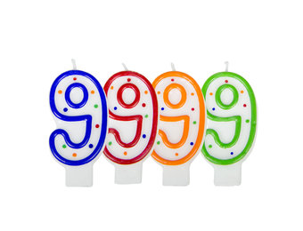 Verjaardagskaarsjes 9 jaar stipjes gekleurd - per stuk