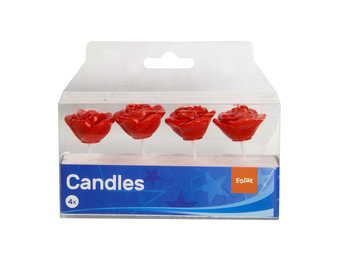 Taartkaarsjes Roosjes Rood - 4 stuks