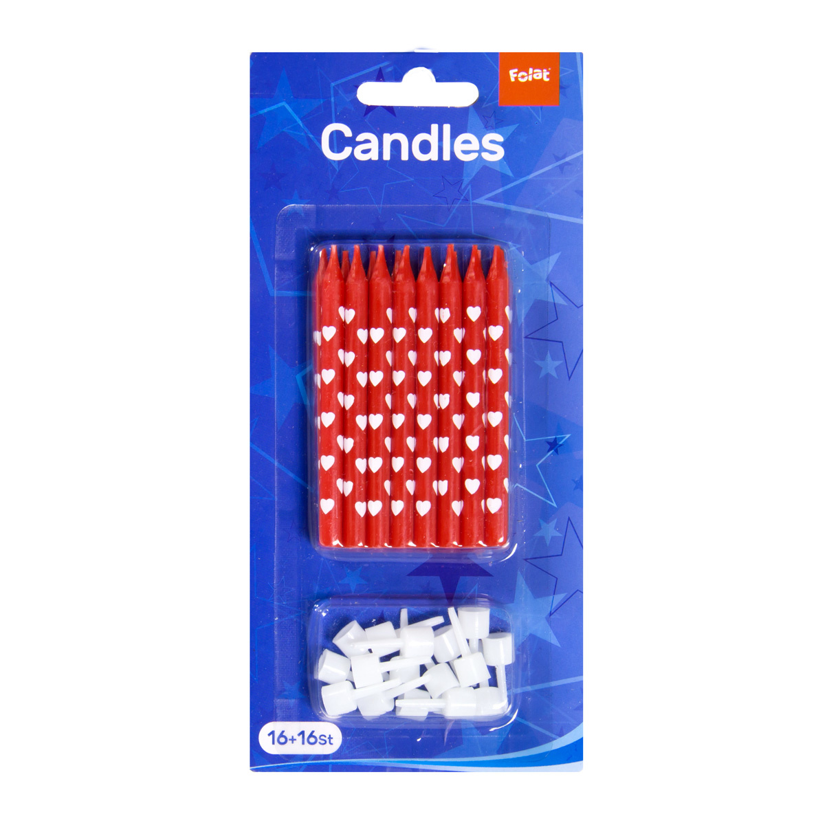 Taartkaarsjes Rood met Witte Hartjes - 16 + 16 stuks