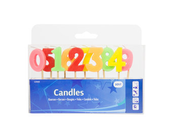 Verjaardagskaarsjes 0 t/m 9 Gekleurd - per stuk