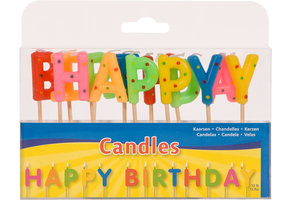 Verjaardagskaarsjes Happy Birthday - per stuk