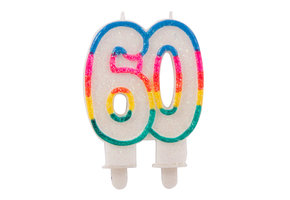 Verjaardagskaarsjes 60 jaar Gekleurd Glitter - per stuk
