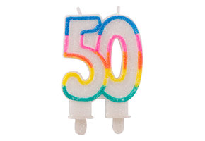 Verjaardagskaarsjes 50 jaar Gekleurd Glitter - per stuk
