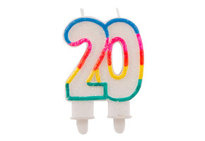 Verjaardagskaarsjes 20 jaar Gekleurd Glitter - per stuk
